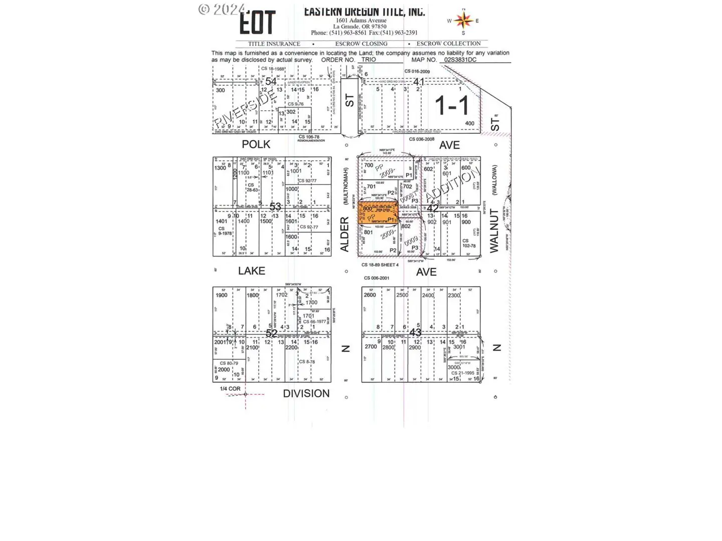 A map of the lot shows the location of each building.