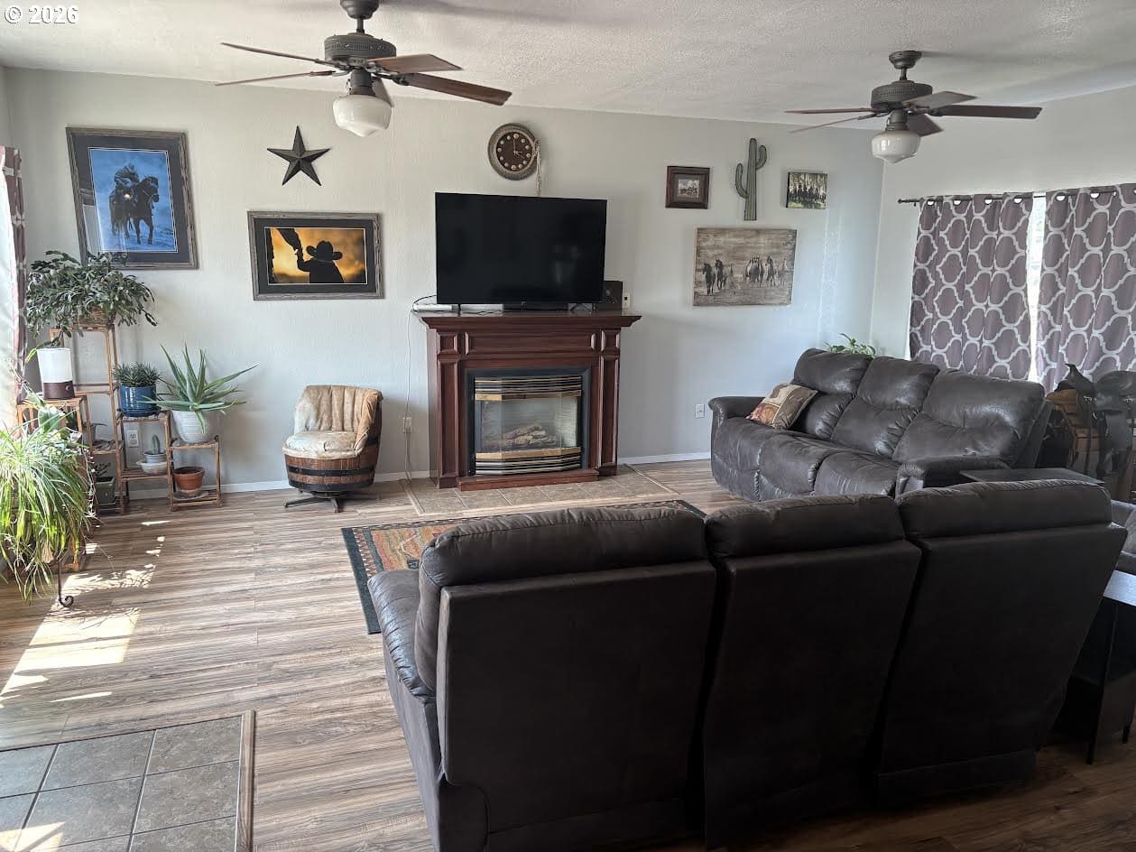 Cozy living room with decorative wall art.
